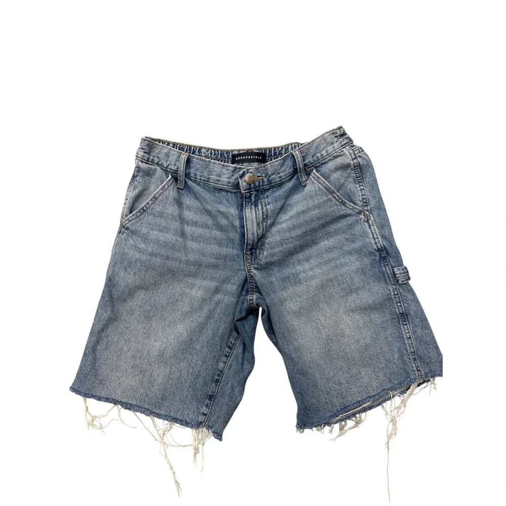 Aeropostale Baggy Jorts Women S Blue Denim Carpenter Frayed Hem BMRIPK1